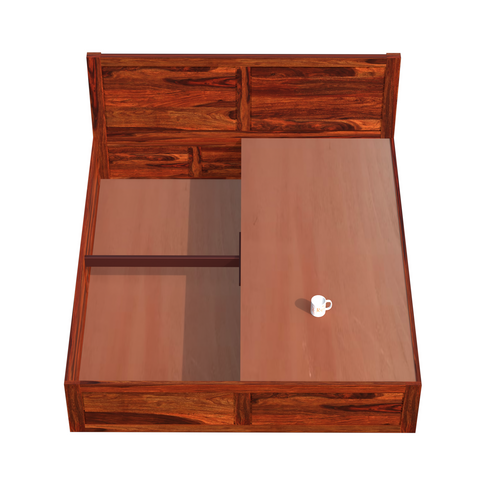 Mats Solid Wood Double Bed with Box Storage in Honey Oak Finish - Rajasthali Furniture 