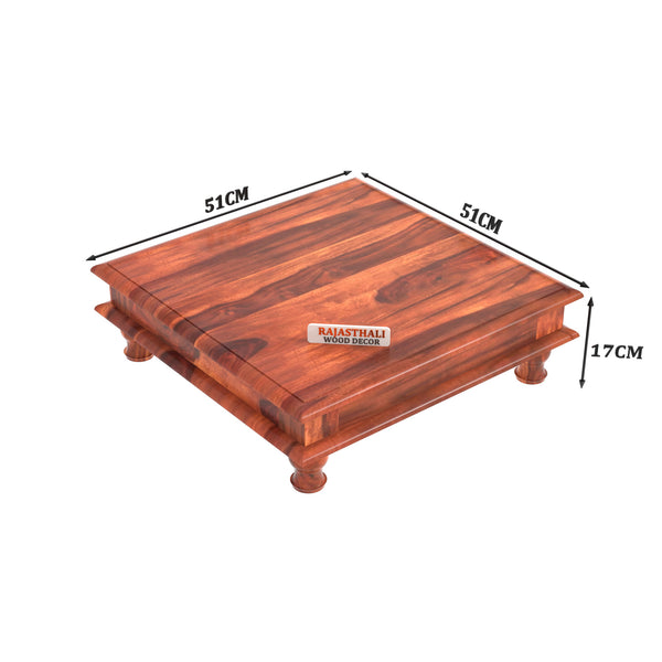 Wooden Pooja Chowki for Puja Room,Choki for Pooja Big Size, Natural Finish - Rajasthali Furniture 