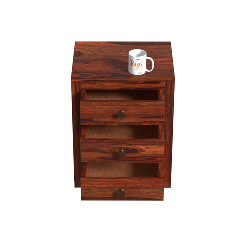 Sun Three Drawer Wooden Bed Side Table/Nightstand in Honey oak Finish - Rajasthali Furniture 