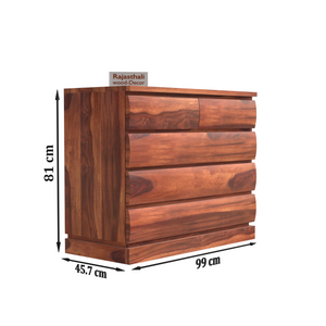 Oskar Solid Wood Five Drawer Chester in Honey Oak Finished Rajasthali Furniture - Rajasthali Furniture 