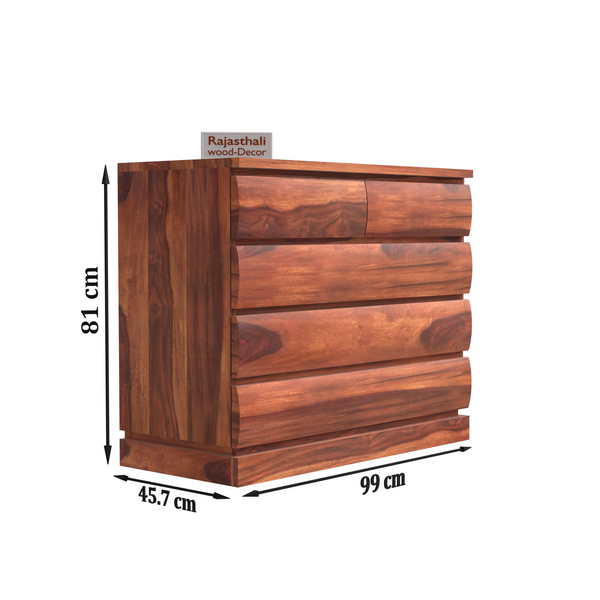 Oskar Solid Wood Five Drawer Chester in Honey Oak Finished Rajasthali Furniture - Rajasthali Furniture 
