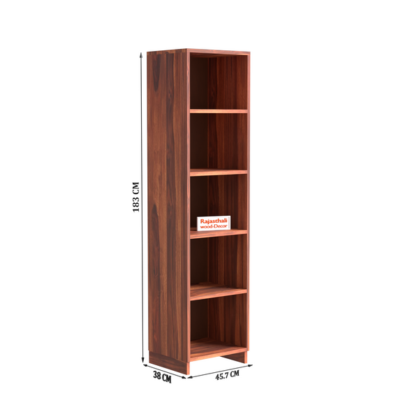 Sheesham Wood Open Book Cabinet with wooden 5 Shelves in Honey Oak and dark Color with Natural and Walnut Finish - Rajasthali Furniture 