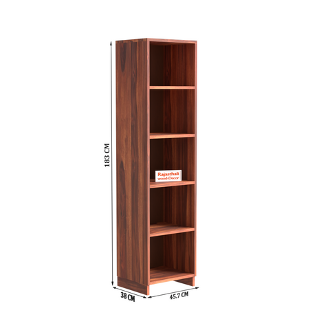 Sheesham Wood Open Book Cabinet with wooden 5 Shelves in Honey Oak and dark Color with Natural and Walnut Finish