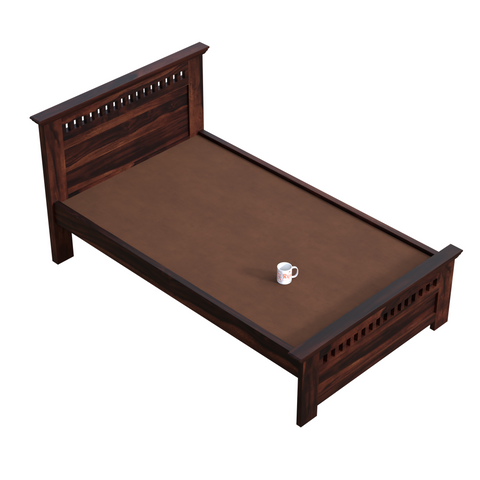 Wooden Single Bed with Block Design without storage for Bedrrom in Natural and Walnut Finish