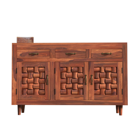 Wooden Sideboard Storage Cabinet with 3 Drawers and 3 Doors Storage Wooden Cabinet for Living Room in Natural Finish