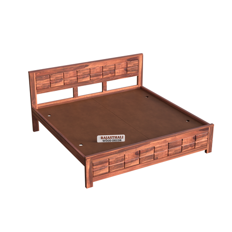 Solid Sheesham Wood King Size Bed with Headboard and Without Storage, Natural Finish