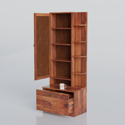Solid Sheesham Wood Dressing Table, Organizer Makeup Vanity with Mirror Storage Shelves for Bedroom - Rajasthali Furniture 