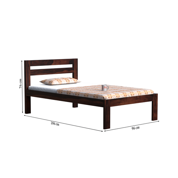 Wooden Single Bed with Open Design Headboard without storage For Bedrrom and kids room in Natural Finish - Rajasthali Furniture 