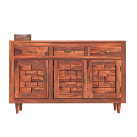 Wooden Sideboard Storage Cabinet with 3 Drawers and 3 Doors Storage Wooden Cabinet for Living Room in Natural Finish