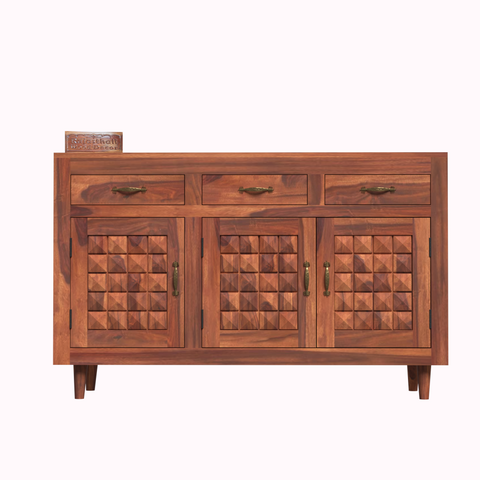 Wooden Sideboard Storage Cabinet with 3 Drawers and 3 Doors Storage Wooden Cabinet for Living Room in Natural Finish