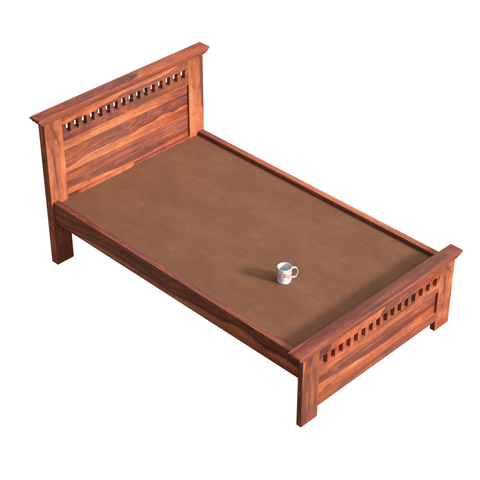 Wooden Single Bed with Block Design without storage for Bedrrom in Natural and Walnut Finish