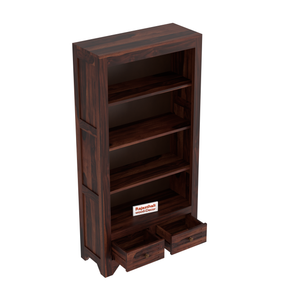Wooden  Two Drawer 3 Shelves book shelf cum display cabinet in dark Color with Walnut Finish - Rajasthali Furniture 