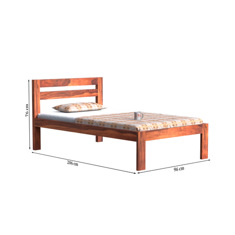 Wooden Single Bed with Open Design Headboard without storage For Bedrrom and kids room in Natural Finish