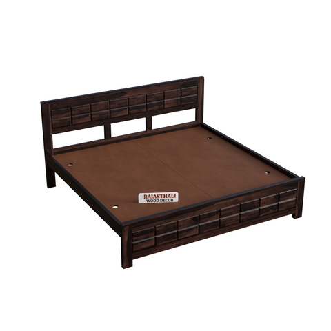 Solid Sheesham Wood King Size Bed with Headboard and Without Storage, Walnut Finish