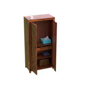 Solid Wood V Design Floor Mounted Wardrobe/ Almirah in Natural Finish - Rajasthali Furniture 