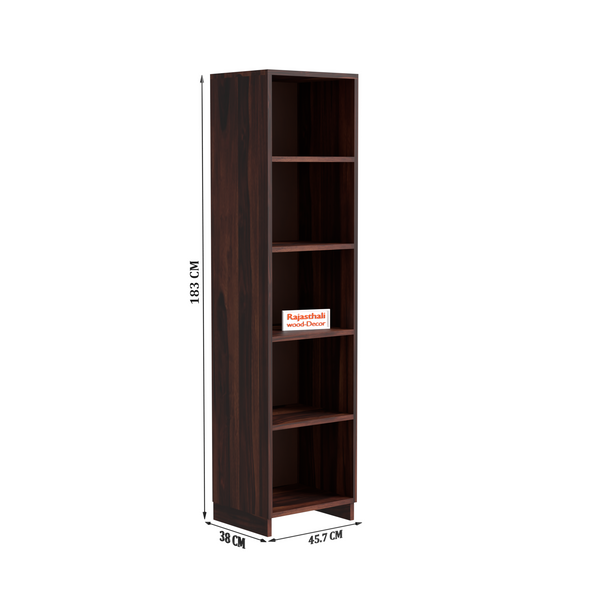 Sheesham Wood Open Book Cabinet with wooden 5 Shelves in Honey Oak and dark Color with Natural and Walnut Finish - Rajasthali Furniture 