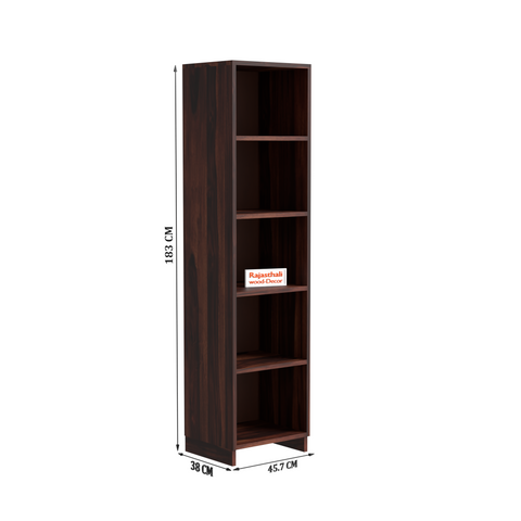 Sheesham Wood Open Book Cabinet with wooden 5 Shelves in Honey Oak and dark Color with Natural and Walnut Finish