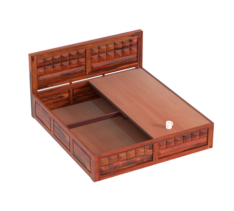 Olij Solid Wood Queen Size Double Bed with Box Storage in Honey Oak Finish - Rajasthali Furniture 