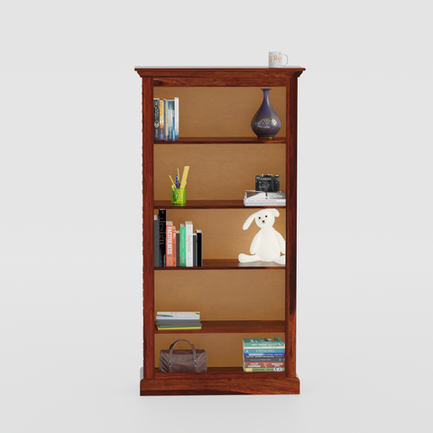 Multishelves Floor Mounted Solid Wood Book Rack in Natural Finish - Rajasthali Furniture 