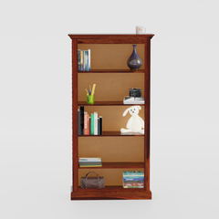 Multishelves Floor Mounted Solid Wood Book Rack in Natural Finish