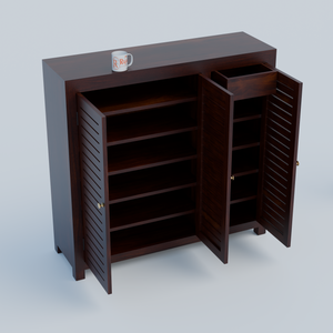 Haze Solid Wood Three Door One Drawer Shoe Rack in Honey Oak Finish - Rajasthali Furniture 