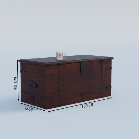 Pomona Solid wooden storage trunk Box for Home with Lock in natural and walnut finish