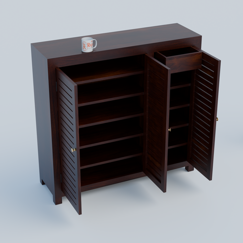 Haze Solid Wood Three Door One Drawer Shoe Rack in Honey Oak Finish