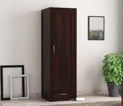 Single Door Wardrobe with 1 Drawers & 4 Shelf Storage Solid Sheesham Wood – Exquisite Wooden Classic Almirah for Clothes in Your Bedroom - Rajasthali Furniture 
