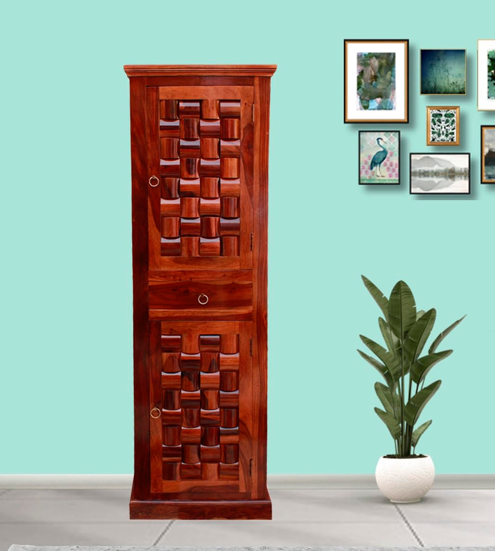 Rajasthali Furniture Woodcrony ‎Sheesham Wooden Niwar 2 Door Almirah/Wardrobe/Cabinet with Storage of 4 self and 1 Drawers | (Brown met Finish)