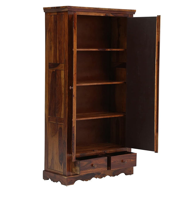 Sheesham Wood 2 Door Block Carved Wardrobe with 2 Drawers
