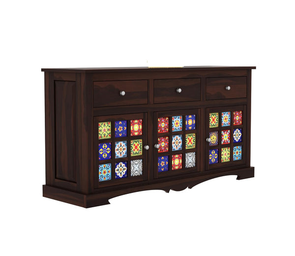 Rajasthali Furniture Woodcrony Solid Wooden Cabinet Sideboard with 6 Shelves and 3 Door Storage - Sheesham Wood