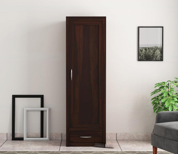 Single Door Wardrobe with 1 Drawers & 4 Shelf Storage Solid Sheesham Wood – Exquisite Wooden Classic Almirah for Clothes in Your Bedroom - Rajasthali Furniture 