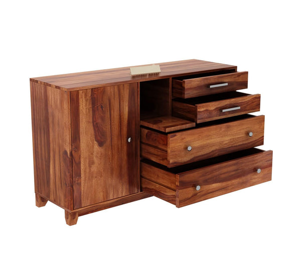 Sheesham Wood SideBoard | 4 Drawer + 2 Door | Almirah For Living & Home Area Solid Wood SideBoard (Finish Color - Natural, Pre-assembled) - Rajasthali Furniture 