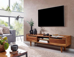 Solid Sheesham Wood Tv Unit with 2 Drawers | Tv Cabinet for Livng Room, Hall, Home & Office Furniture | Light Natural Finish - Rajasthali Furniture 