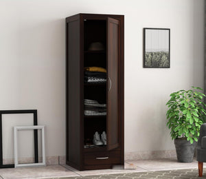 Single Door Wardrobe with 1 Drawers & 4 Shelf Storage Solid Sheesham Wood – Exquisite Wooden Classic Almirah for Clothes in Your Bedroom - Rajasthali Furniture 