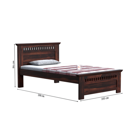 Wooden Single Bed with Block Design without storage for Bedrrom in Natural and Walnut Finish