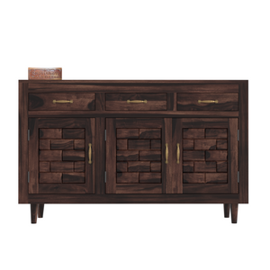 Wooden Sideboard Storage Cabinet with 3 Drawers and 3 Doors Storage Wooden Cabinet for Living Room in Walnut Finish - Rajasthali Furniture 