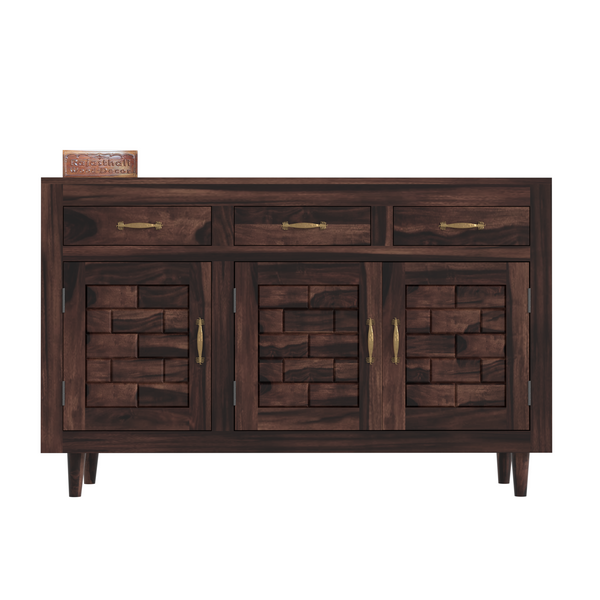 Wooden Sideboard Storage Cabinet with 3 Drawers and 3 Doors Storage Wooden Cabinet for Living Room in Walnut Finish - Rajasthali Furniture 