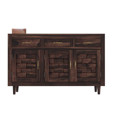 Wooden Sideboard Storage Cabinet with 3 Drawers and 3 Doors Storage Wooden Cabinet for Living Room in Walnut Finish