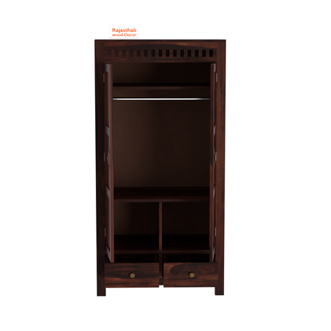 Wooden Two Door and Two Drawer Sheesham Wood Almirah Wardrobe for Bedroom in Honey oak and Dark Color with Natural and Walnut Finish