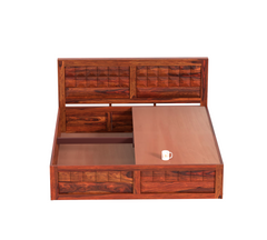 Olij Solid Wood Queen Size Double Bed with Box Storage in Honey Oak Finish