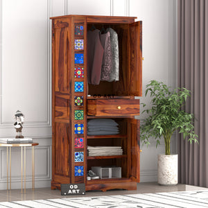 Solid Sheesam Wood Wardrobe, Almirah for Storage, Sturdy Wardrobe, Kitchen Cupboard, Foldable Storage Organizer, Closet for Living Room, Laundry Room - Honey Oak Finish