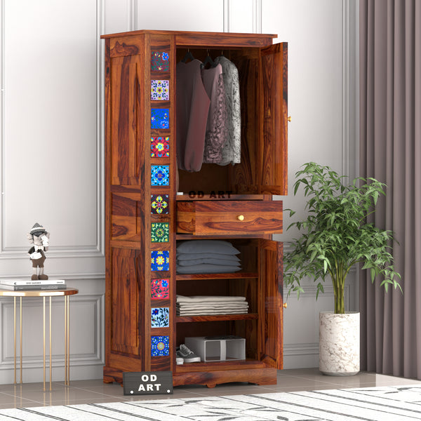 Solid Sheesam Wood Wardrobe, Almirah for Storage, Sturdy Wardrobe, Kitchen Cupboard, Foldable Storage Organizer, Closet for Living Room, Laundry Room - Honey Oak Finish