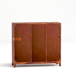 Rajasthali Furniture Solid Sheesham Wood Shoe Cabinet | 3-Door Wooden Shoe Rack with Storage | Entryway Organizer | Natural Finish |