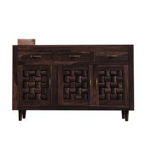 Wooden Sideboard Storage Cabinet with 3 Drawers and 3 Doors Storage Wooden Cabinet for Living Room in Walnut Finish - Rajasthali Furniture 