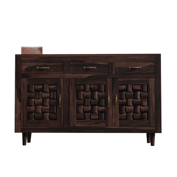 Wooden Sideboard Storage Cabinet with 3 Drawers and 3 Doors Storage Wooden Cabinet for Living Room in Walnut Finish - Rajasthali Furniture 