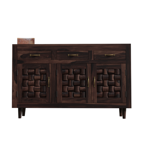 Wooden Sideboard Storage Cabinet with 3 Drawers and 3 Doors Storage Wooden Cabinet for Living Room in Walnut Finish