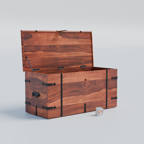 Pomona Solid wooden storage trunk Box for Home with Lock in natural and walnut finish