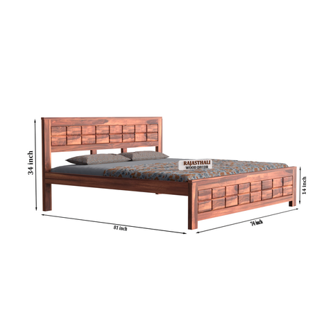 Solid Sheesham Wood King Size Bed with Headboard and Without Storage, Natural Finish