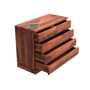 Oskar Solid Wood Five Drawer Chester in Honey Oak Finished Rajasthali Furniture - Rajasthali Furniture 